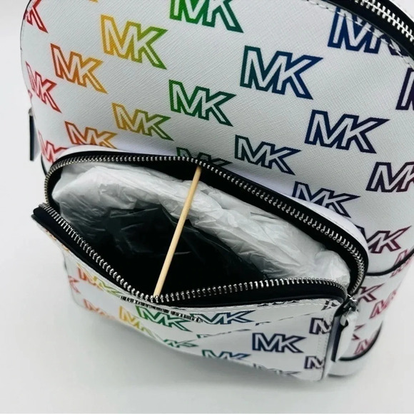 Michael Kors Cooper Commuter Medium Sling Bag Backpack MK Rainbow Optic White - Picture 11 of 14